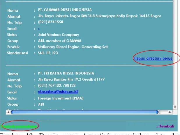 Gambar 19. Desain input penambahan data pada informasi  perusahaan. 