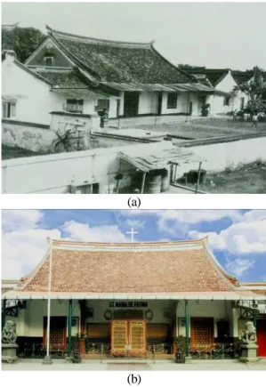 Gambar 3.  a) Bentuk bangunan rumah tinggal, b)  Bentuk bangunan gereja 