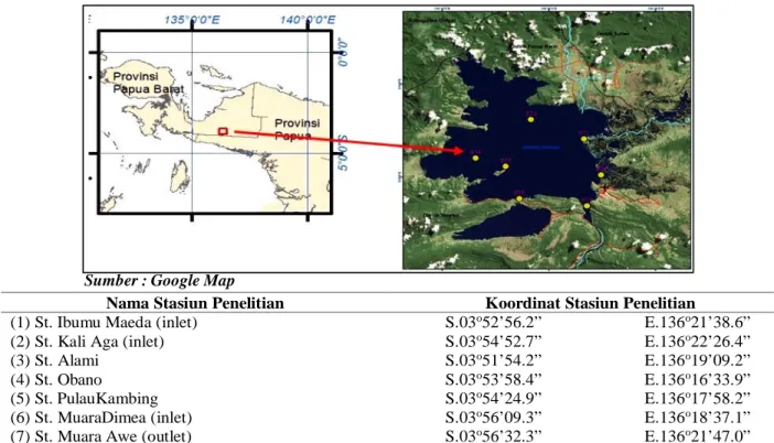 Gambar 1. Peta stasiun sampling kualitas air di Danau Paniai.