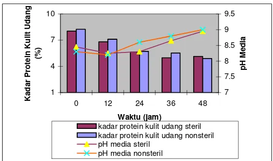 Gambar 11.  pH media dan kadar protein kulit udang pada  penambahan substrat langsung 