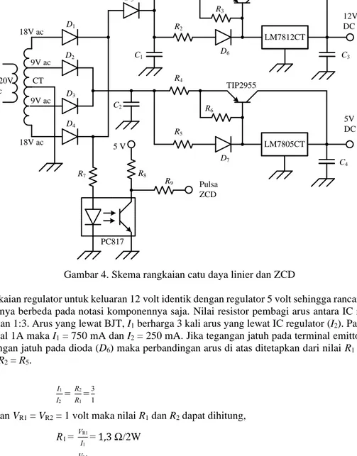 Gambar 4. Skema rangkaian catu daya linier dan ZCD 