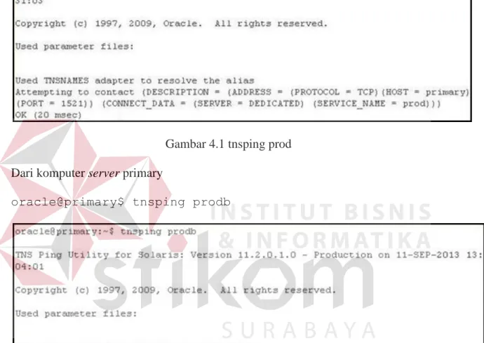 Gambar 4.1 tnsping prod  Dari komputer server primary 