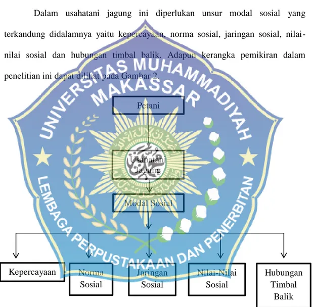 Gambar  2.  Skema  Kerangka  Penelitian  Tentang  Peranan  Modal  Sosial  dalam  Usahatani Jagung Hibrida di Desa Monggo Kecamatan Madapangga    Kabupaten Bima Nusa Tenggara Barat.