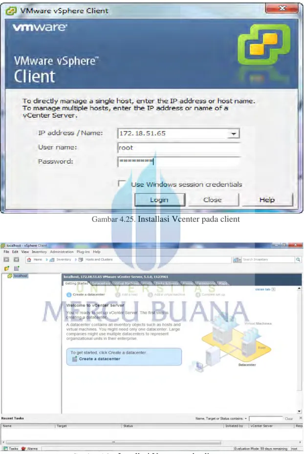 Gambar 4.25.  Installasi Vcenter pada client 