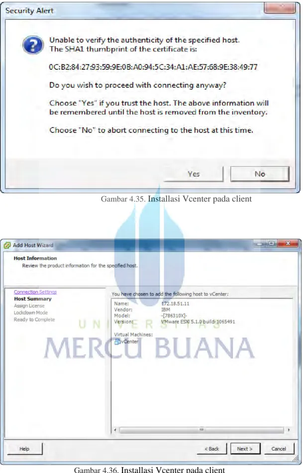 Gambar 4.35.  Installasi Vcenter pada client 