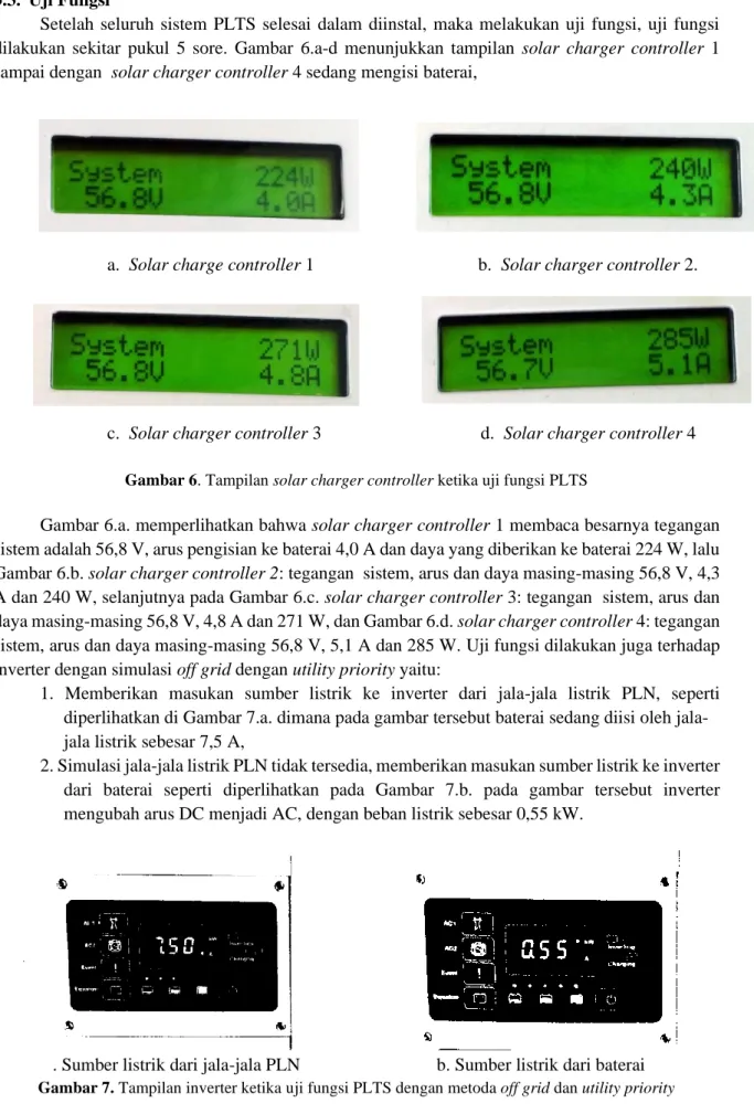 Gambar 6. Tampilan solar charger controller ketika uji fungsi PLTS 