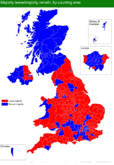 Gambar 5 - Pemetaan jumlah pemilih Brexit dan Bremain  