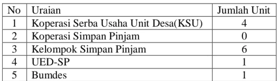 Tabel 4. Lembaga Ekonomi Dan Unit Usaha Desa di desa Selatbaru. 