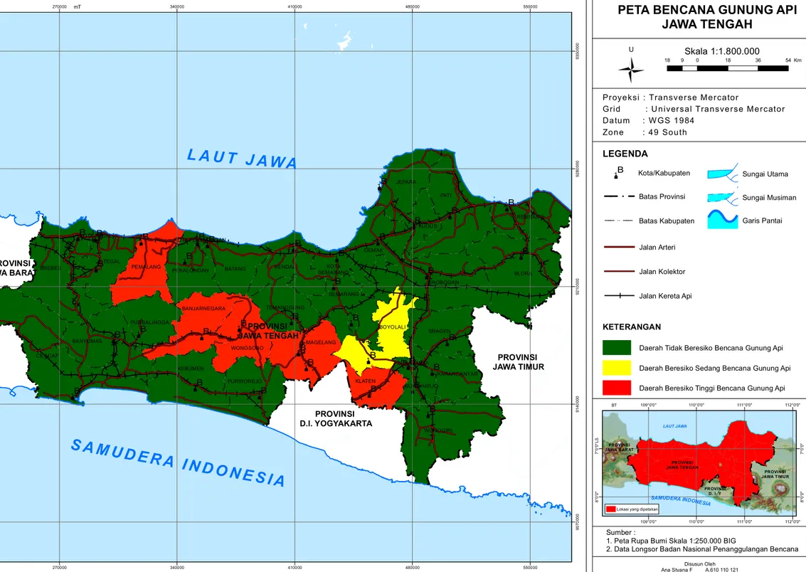 Gambar 1.1 Peta Bencana Gunung Api Jawa Tengah