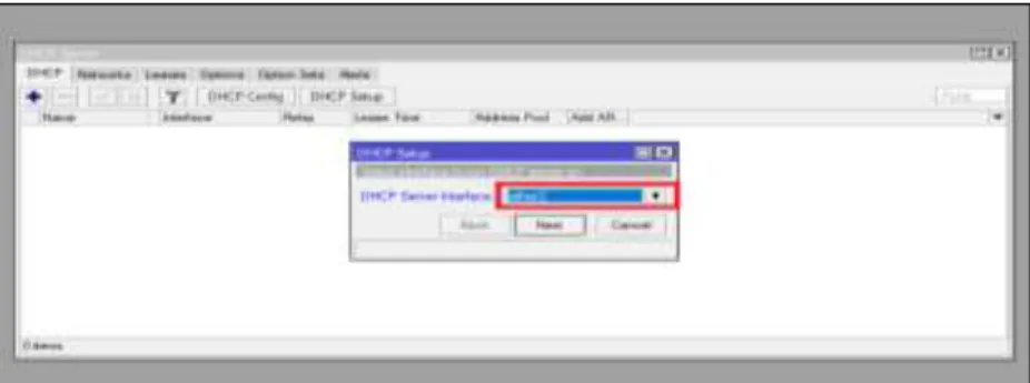 Gambar 1.2 : Tampilan menu DHCP server  (3).  Isikan DHCP Server Interface dengan ether2 