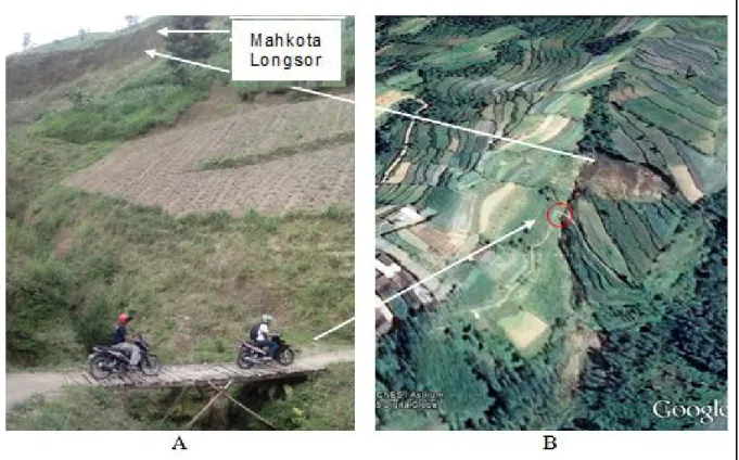 Gambar 5. Bekas Longsoran pada Bagian Wilayah Lereng Gunungapi Merbabu di Desa Wonolelo