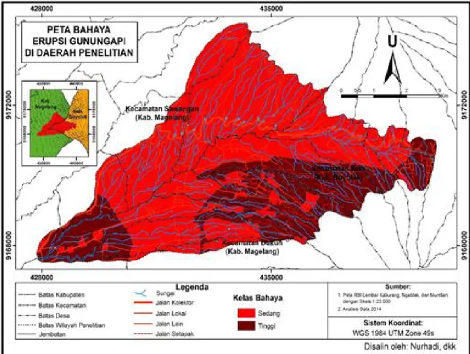 Gambar 2. Peta Tingkat Bahaya Erupsi Lembah Antargunungapi Merapi-Merbabu diantara  dua  gunungapi  tidak  seluruhnyamenghadapi  potensi  bahaya  tinggi