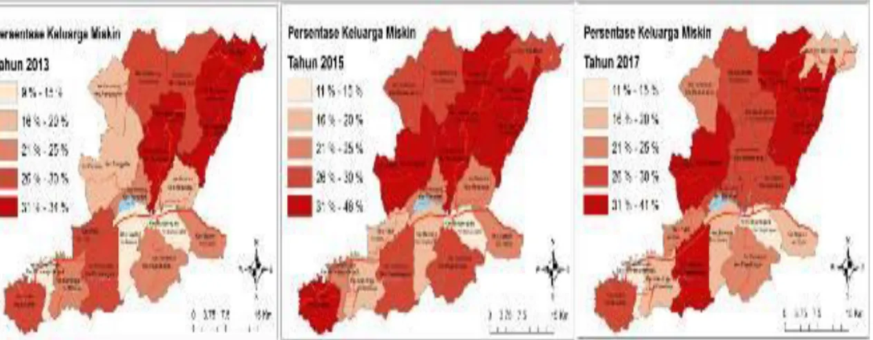 Gambar 1. Peta Kemiskinan Wilayah Kabupaten Banjarnegara  Sumber: BPS Kabupaten Banjarnegara, diolah 