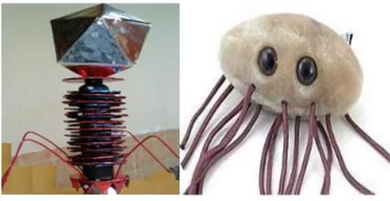 Gambar 2. Contoh produk alat peraga berupa model virus dan bakteri yang dibuat  oleh mahasiswa 