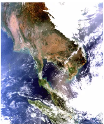 Gambar 6. Citra resolusi rendah (500m) MODIS yang menunjukkan kawasan Sumatra dan Malaysia