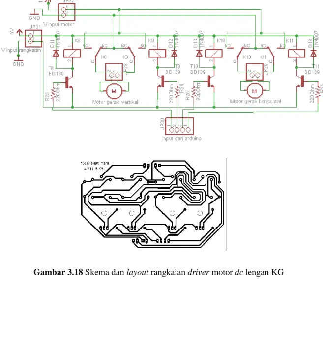 Gambar 3.18 Skema dan layout rangkaian driver motor dc lengan KG 