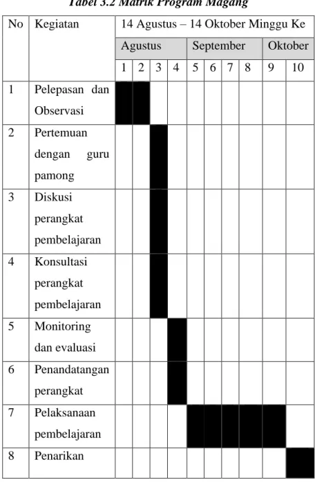 Tabel 3.2 Matrik Program Magang 