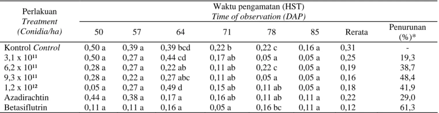 Tabel 4.  Populasi laba-laba pada berbagai perlakuan konsentrasi B. bassiana  Table 4