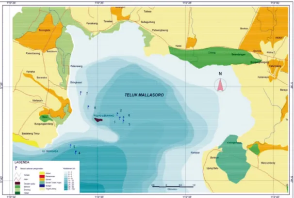 Gambar  2. Peta kedalaman perairan Teluk Mallasoro, Jeneponto, Sulawesi Selatan
