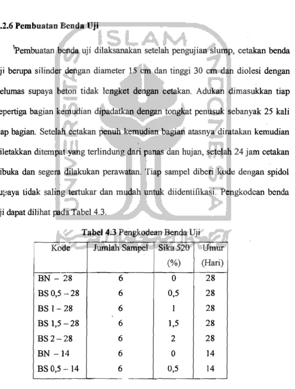 Tabel 4.3 Pengkodean Benda Uji  Kod  BN  - :    BS  0,5­ BS  1-· 2  BS  1,5­ BS2-~  BN  -1'  BS  0,5­