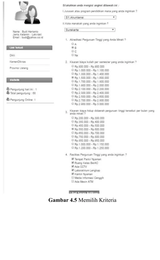 Gambar 4.5 Memilih Kriteria 