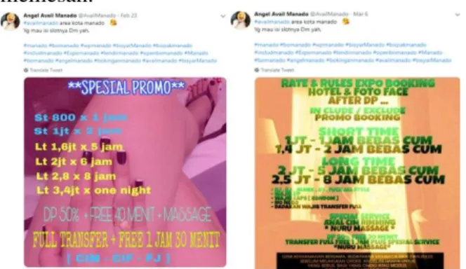 Gambar 3  Tarif yang ditawarkan oleh penyedia jasa seks  komersial di media sosial  khusus paket Open BO 