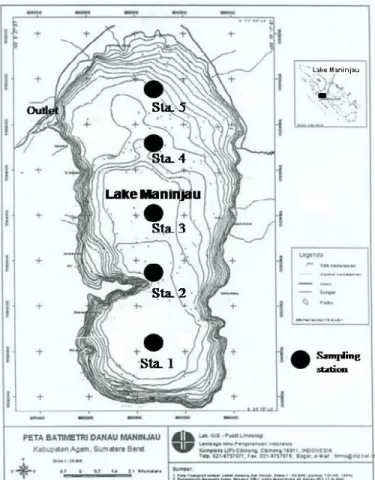 Gambar 1.  Tempat pengukuran parameter kualitas air di Danau Maninjau