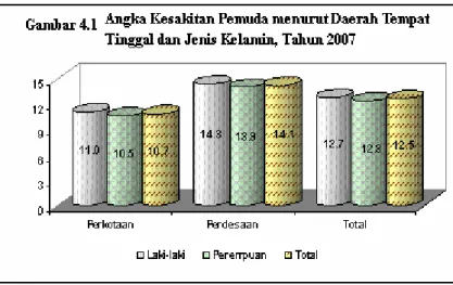 Tabel 4.1:  Angka Kesakitan Pemuda menurut Jenis Kelamin  dan Pulau/Kepulauan, Tahun 2007 
