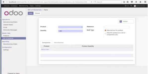 Gambar 2.5 Desain Input Data Bill of Material  2.6.3. Rancangan Input  Data Manufacturing Order