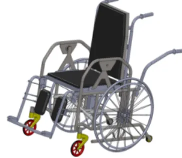 Gambar 1. Model desain multipurpose wheelchair  Multipurpose  wheelchair  dapat  diartikan  kursi  roda  yang  bisa  digunakan untuk berbagai aktifitas bagi kaum difabel antara lain 