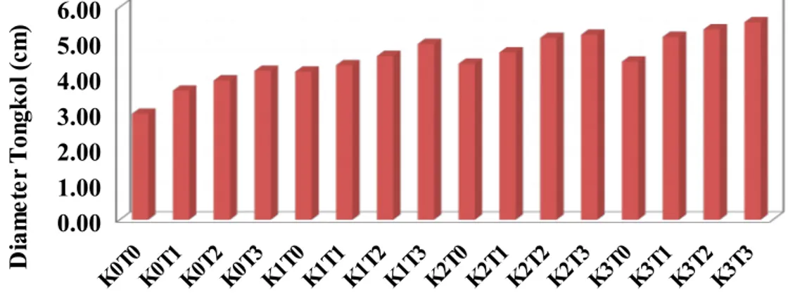 Gambar 2. Histogram Interaksi Pengaruh Pupuk Kalium dan Kompos TKKS Terhadap Diameter Tongkol (cm).
