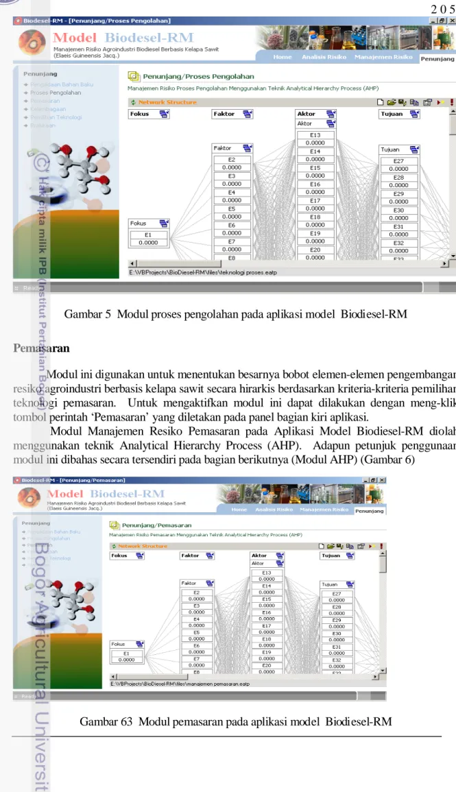 Gambar 5  Modul proses pengolahan pada aplikasi model  Biodiesel-RM  Pemasaran 