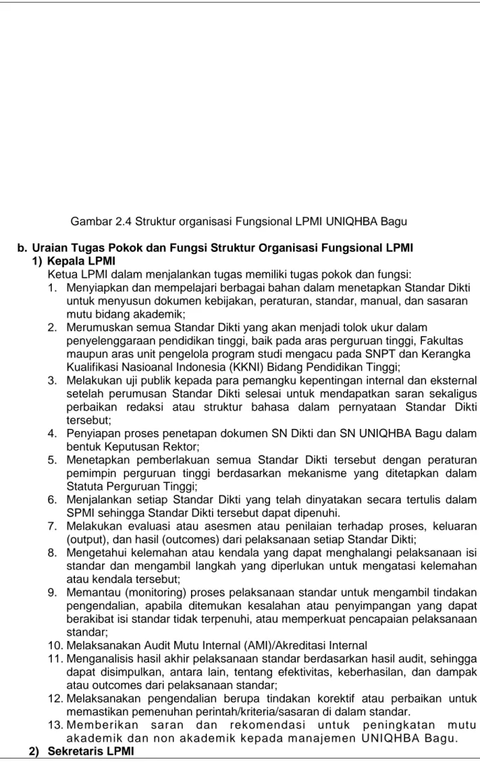 Gambar 2.4 Struktur organisasi Fungsional LPMI UNIQHBA Bagu  b.  Uraian Tugas Pokok dan Fungsi Struktur Organisasi Fungsional LPMI 