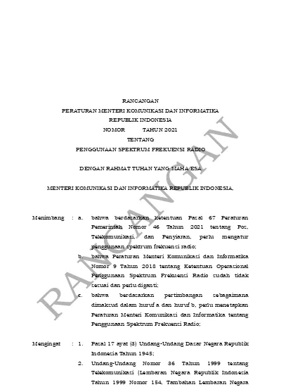 - 1 - RANCANGAN PERATURAN MENTERI KOMUNIKASI DAN INFORMATIKA REPUBLIK ...