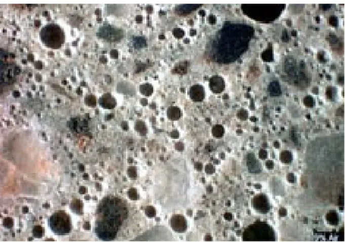 Gambar 3.5. Gambar mikro dari udara terperangkap pada beton dengan udara  terperangkap (air-entrained concrete) 
