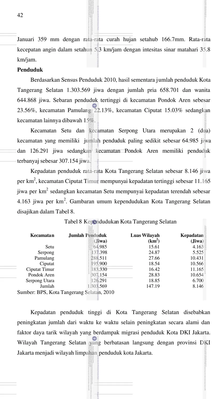 Tabel 8 Kependudukan Kota Tangerang Selatan
