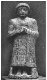 Gambar 5.15 Patung Raja Gudeadengan sikap berbeda khasSumeria. Pada bagian bawah