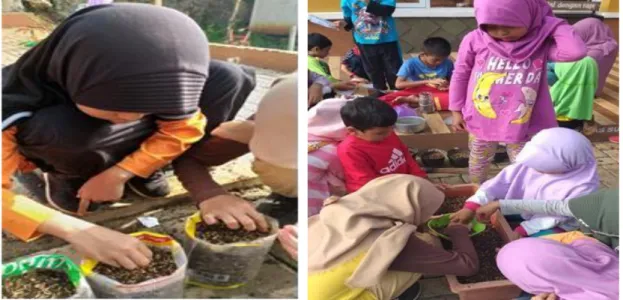Gambar  4.  Proses  Penanaman  Sayur  Kangkung  oleh  Anak-anak  TPA  Peserta  Edukasi  Pertanian 
