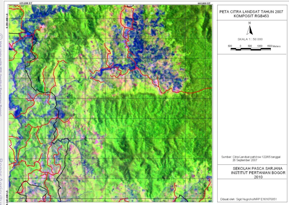 Gambar 7 Peta citra komposit RGB 543 Gunung Surandil dan Gunung Pangkulahan sekitarnya tahun 2007 