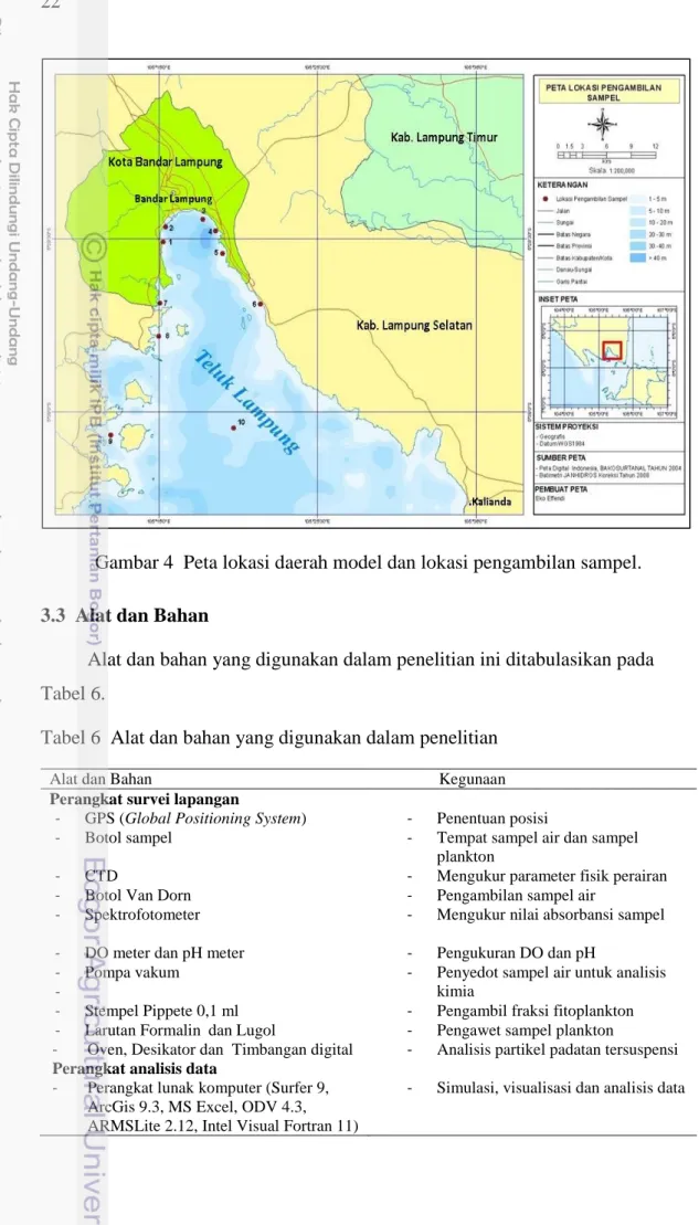 Gambar 4  Peta lokasi daerah model dan lokasi pengambilan sampel. 