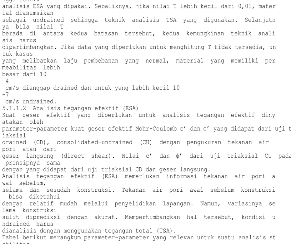 Tabel berikut merangkum parameter-parameter yang relevan untuk suatu analisis st abilitas.