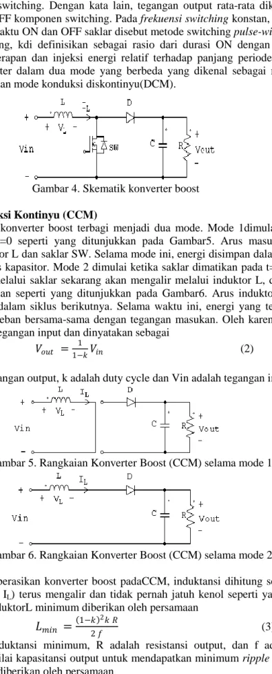 Gambar 4. Skematik konverter boost  Mode Konduksi Kontinyu (CCM) 