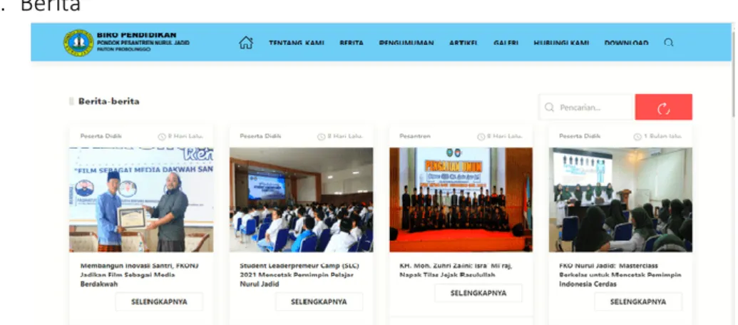 Gambar 5. Profil Biro Pendidikan berita-berita tentang Lembaga Pendidikan  Dalam tampilan diatas adalah  berita-berita tentang Lembaga Pendidikan  Pondok  Pesantren  Nurul  Jadid