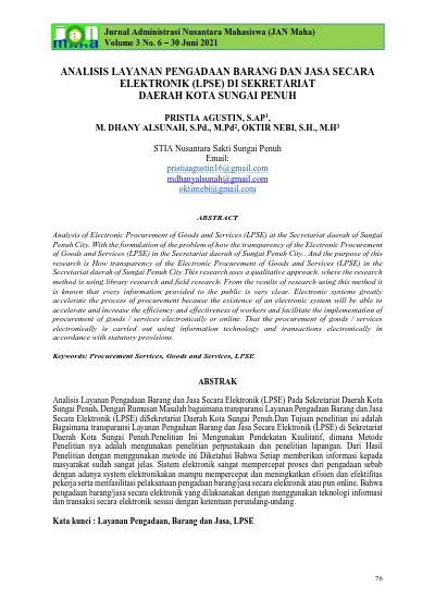 ANALISIS LAYANAN PENGADAAN BARANG DAN JASA SECARA ELEKTRONIK (LPSE) DI ...