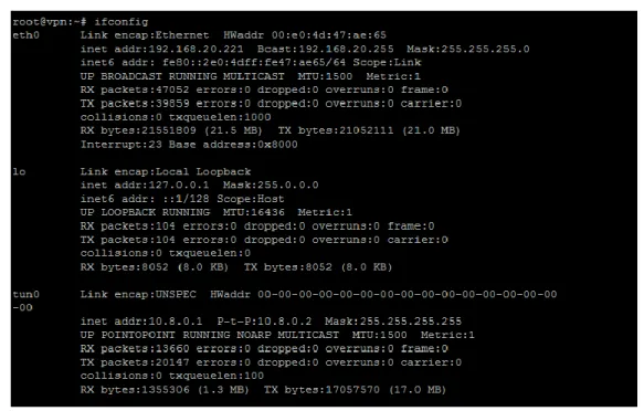 Gambar 4.18 Ifconfig pada server VPN 