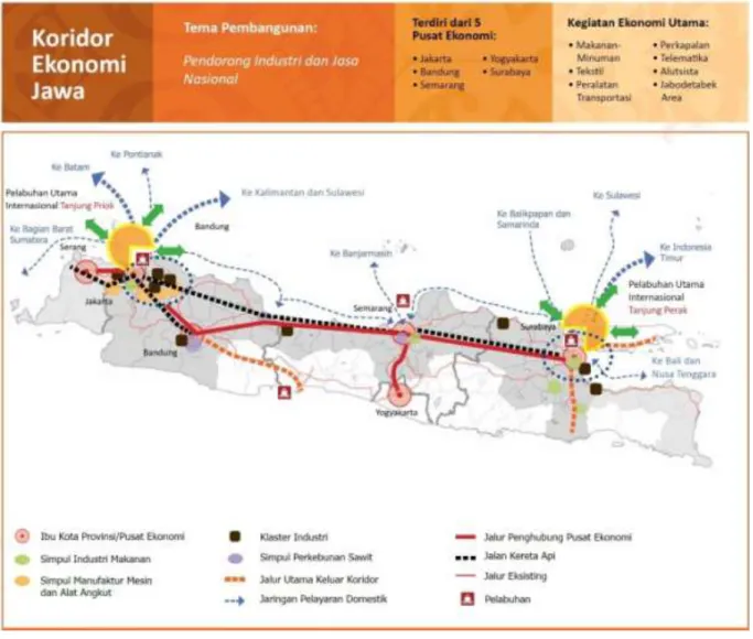 Gambar 4. 1 Tema Pembangunan Pusat ekonomi dan Kegiatan Ekonomi Utama Koridor  Jawa 