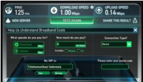 Gambar  5.  Tampilan  speed  test  pada  rentang  bandwidth  200  Kbps  download dan 128 Kbps upload