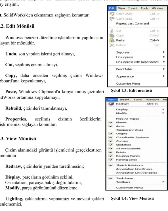Şekil 1.3: Edit menüsü 