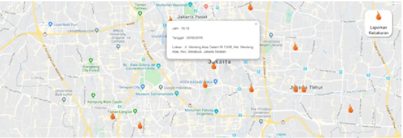 Figure 5. Map of fire events based on data mining Twitter (left) and BPBD (right) January 2018  (BPBD DKI Jakarta, 2018).