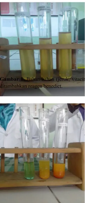 Gambar 2.  Percobaan perlakuan A setelah ditambah reagen benedict dan dipanaskan.